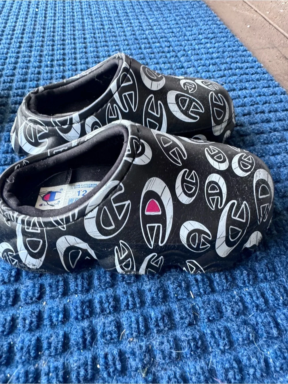 Champion Kids Black Logo Clog Shoes with Pink Detail